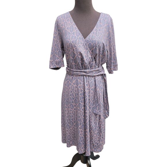 Toad & Co Cue Faux Wrap Cafe Dress Womens Size L Gray Geometric Gorpcore - Picture 2 of 9